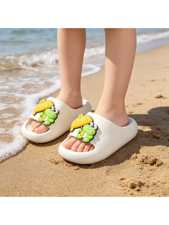 Kids Cute Animal Slippers Open Toe Thick Sole Slides Lightweight Sandals for Summer Daily Play & Beach Activities White Size 8-9 Years