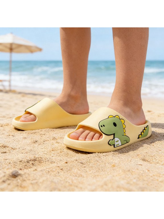 Kids Cute Animal Slippers Open Toe Thick Sole Slides Lightweight Sandals for Summer Daily Play & Beach Activities Yellow Size 4.5-5 Years