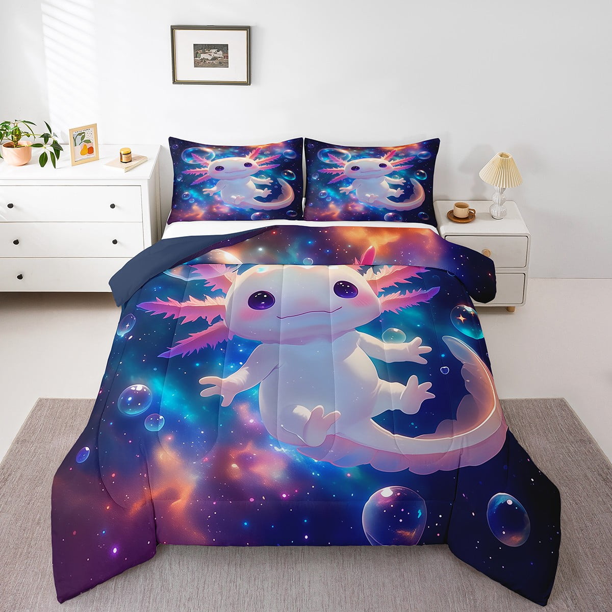 cute-axolotl-twin-down-comforter-cartoon-salamander-comforter-sets-pink