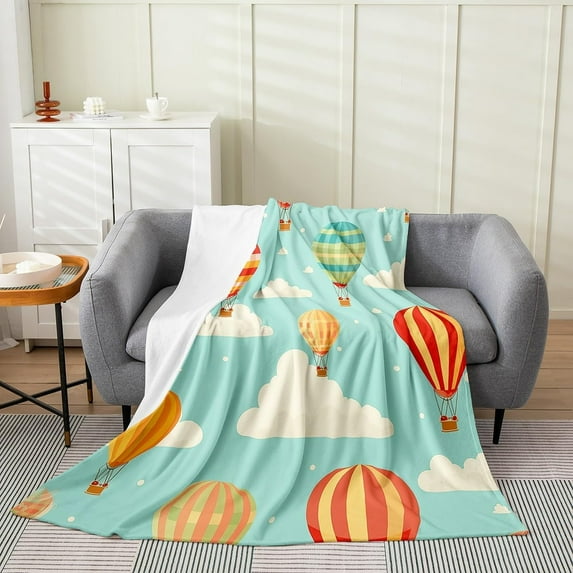 Kids Cute Balloon Flannel Fleece Throw Blanket Twin 60"x80" Cartoon Cloud All Season Bed Blanket Rainbow Balloon Fuzzy Blanket Boys Girls Modern Art Teens Plush Blanket