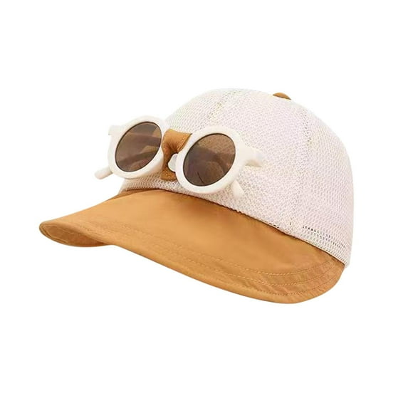Kids Cute Baseball Cap with Sunglasses Decoration Outdoor Breathable Hat with Extended Brim for kid 0-3 Years
