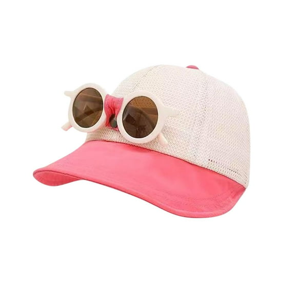 Kids Cute Baseball Cap with Sunglasses Decoration Outdoor Breathable Hat with Extended Brim for kid 0-3 Years