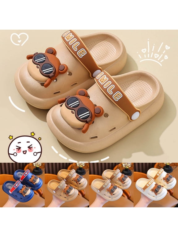 Kids Cute Bear Clogs, Toddler Boys Girls 3D Cartoon Bear Slippers Lightweight EVA Garden Shoes with Adjustable Strap, Breathable Water Shoes for Beach Pool Shower Coffee 3-4 Years