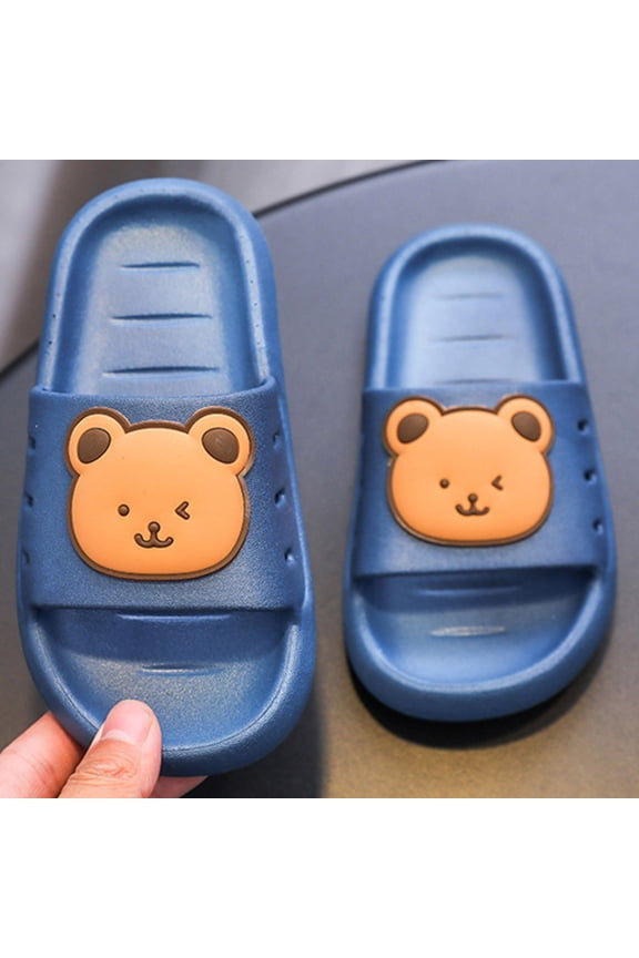 Kids Cute Bear Slide Slippers Non Soft Sole Open Toe Slides For Boys Girls Indoor Home Bathroom Beach Summer Sandals,Blue,38