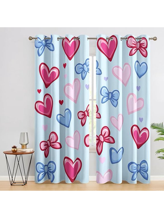 Kids Cute Bow Curtains, Pink Heart Blackout Curtains for Girls Bedroom Nursery, Cute Decor Grommet Window Drapes 2 Panel Set-38"W x 45"L(Pack of 2)