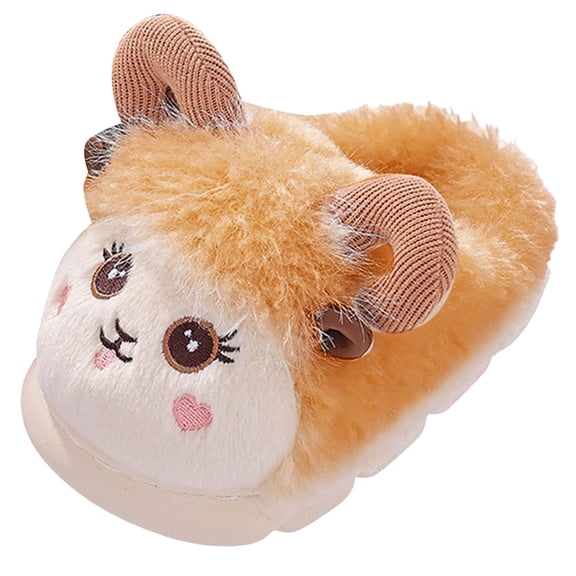 Kids Cute Cartoon Sheep House Slippers Memory Foam Fuzzy Slippers for Girls Boys Fluffy Warm Bedroom Slids Shoes Brown Size 4 Big Kids