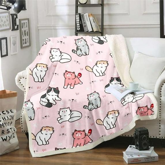 Kids Cute Cat Throw Blanket,Cartoon Pet Cats Toddler Fleece Blanket for Child Boys Girls,Kawaii Kitten Paw Print Blanket,Cat Lover''s Animal Themed Design Sherpa Blanket 40"x50"