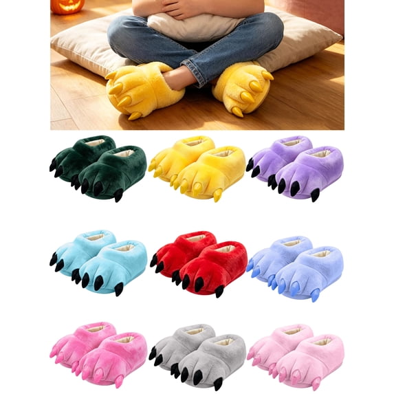 Kids Cute Claw Slippers Winter Solid Color Thickened Fleece