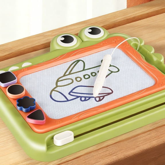 Kids Cute Crocodile Colorful Magnetic Drawing Board, Toddler Erasable 4-Color Writing Doodle Board with Geometric Templates,Ideal Toys Birthday Gift for Kids Boys 2 3 Years Old