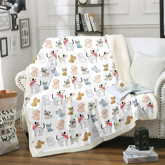 Kids Cute Dog Comforter Set Throw Cartoon Puppy Pug Throw Blanket for Bed for Girls Boys Lovely Pet Travel Blanket Animal Theme Fleece Blanket for Animal Lovers Modern 3D Printed Home Bedroom Decor