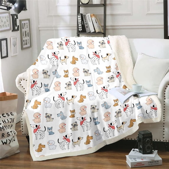 Kids Cute Dogs Blanket Baby Cartoon Puppy Pug Throw Blanket for Bed for Girls Boys Lovely Pet Travel Blanket Animal Theme Fleece Blanket for Animal Lovers Modern 3D Printed Home Bedroom Decor