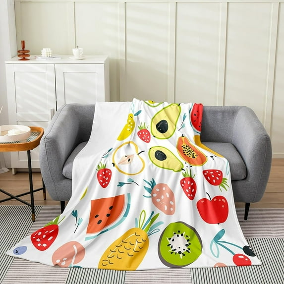 Kids Cute Fruit All Season Bed Blanket Twin 60"x80" Strawberry Plush Throw Blanket Pineapple Flannel Fleece Blanket Tropical Fruit Decor Fashion