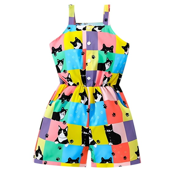 Kids Cute Girls Toddler Rompers Baby Print Animal Sleeveless Fall Romper Jumpsuit Thin Breathable Clothes