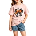 thumbnail image 1 of Kids Cute Halloween Ghost Pumpkin Graphic Crewneck T-Shirt, Boys Girls Short Sleeve Casual Summer Tee for Daily Holiday Party Wear(Pink7,11-12 Years), 1 of 3