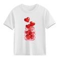 thumbnail image 1 of Kids' Cute Heart Print T-Shirt, White Short Sleeve Cotton Top for Girls | Valentine's Day Casual Tee | Sizes 110 120 130 140 150,Size 5 T, 1 of 9