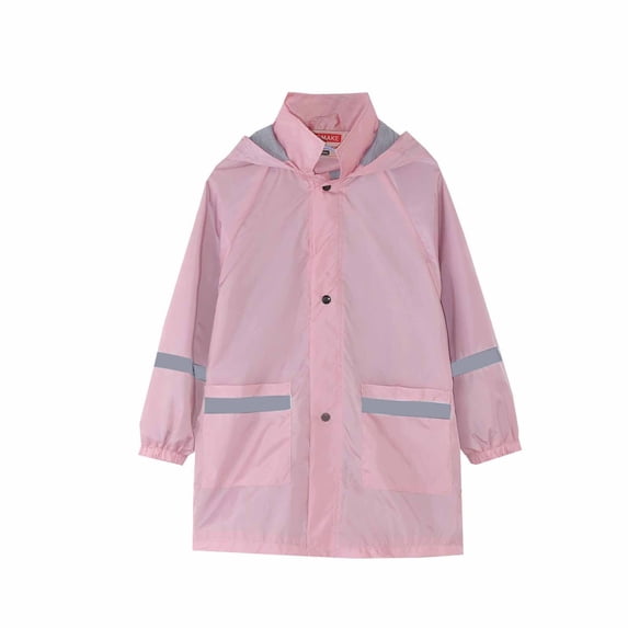 Kids Cute Hooded Mid-Length Raincoat Jacket, Waterproof Light Outerwear With Side Pockets for Rainy Season Unisex Boys Girls Daily Wear Pink 3-4 Years