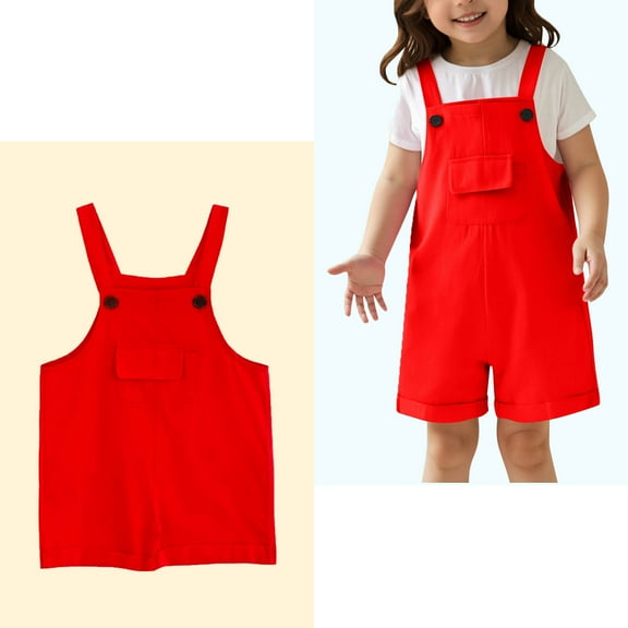 Kids Cute Jumpsuit Kids Casual Sleeveless Overalls Girls 1 Piece Rompers with Pockets Red Jumpsuits Girls Clothes 6-7 Years