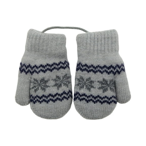 Kids Cute Knitted Mitten with String, Soft Fleece Lining Winter Thermal Gloves for Toddler Boys Girls Gray Free