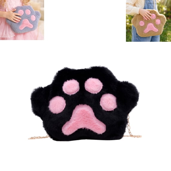 Kids Cute Plush Paw Crossbody Bag, Fashion Chain Shoulder Bag, Small Casual Carry Pouch for Daily Leisure and Short鈥慣rip Use