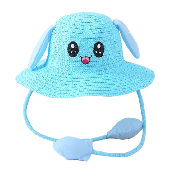Kids Cute Rabbit Ear Moving Straw Sun Hat, Children's Fun Summer Beach Cap