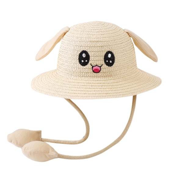 Kids Cute Rabbit Ear Moving Straw Sun Hat, Children's Fun Summer Beach Cap
