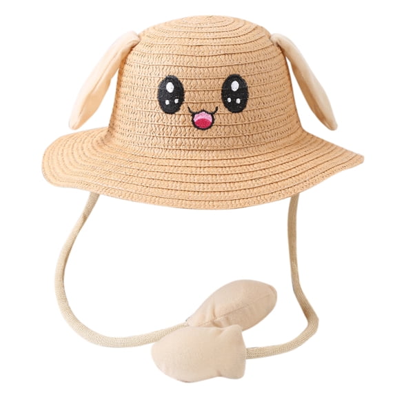 Kids Cute Rabbit Ear Moving Straw Sun Hat, Children's Fun Summer Beach Cap