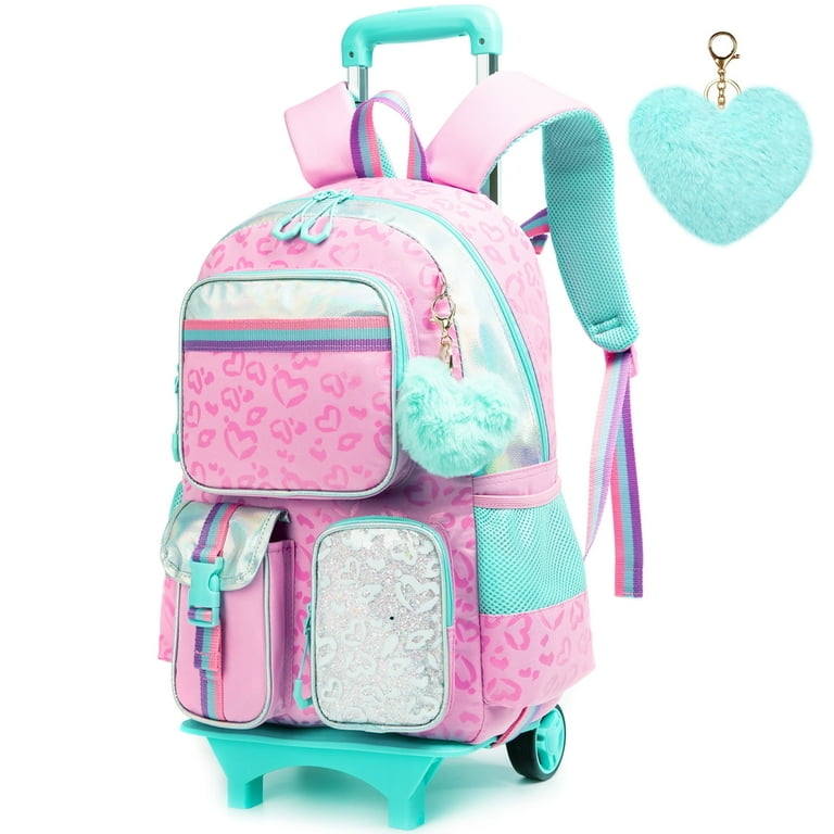 Kids Cute Rolling Backpack for Girls Trolley Pink School Bags