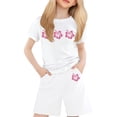 thumbnail image 1 of Kids Cute Summer Outfits Flower Printed Short Sleeve Casual T-Shirt Tops + Shorts Pants Girls 2 Piece Outfits Girls Outfits Size 6-7T Girls Clothes, 1 of 4