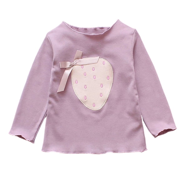 Kids Cute Tops Layering Crew Neck Printed Long Sleeve Shirts Ruffle Hem Casual Soft Fall Winter Outfits Purple 9-10Years