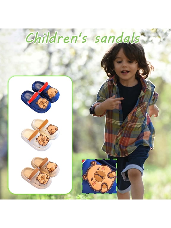 Kids Cute Water Bear Clogs,Toddler Boys Girls 3D Cartoon Slippers,Lightweight EVA Garden Shoes with Adjustable Strap, Breathable Water Shoes for Beach Pool Shower Khaki 4-5 Years