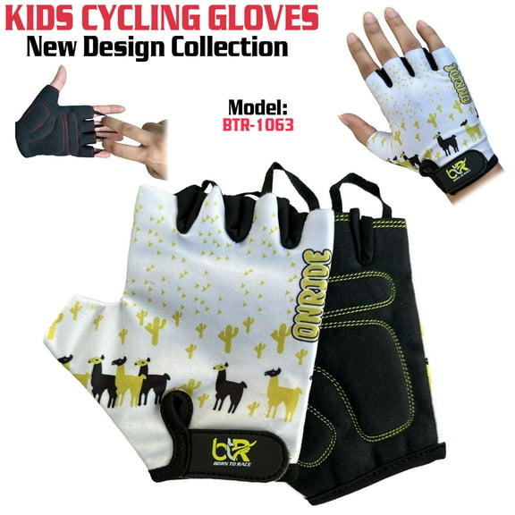 Kids Cycling Gloves - Boys & Girls Half Finger Gloves With Gel Padding Non-Slip Breathable BMX Mountain Bike Scooter Riding Gloves BTR-1063-2XS (Age 7-8 Year)