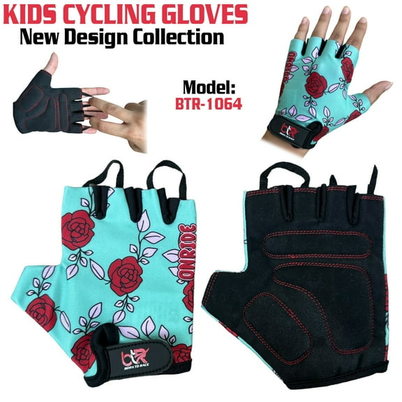 Kids Cycling Gloves - Boys & Girls Half Finger Gloves With Gel Padding Non-Slip Breathable BMX Mountain Bike Scooter Riding Gloves BTR-1064-XS (Age 10-11 Year)
