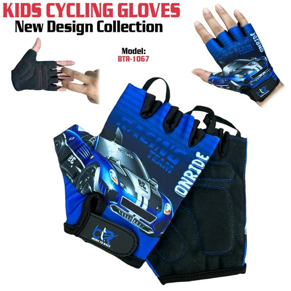 Kids Cycling Gloves - Boys & Girls Half Finger Gloves With Gel Padding Non-Slip Breathable BMX Mountain Bike Scooter Riding Gloves BTR-1067-XS (Age 10-11 Year)