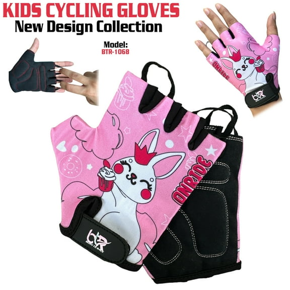 Kids Cycling Gloves - Boys & Girls Half Finger Gloves With Gel Padding Non-Slip Breathable BMX Mountain Bike Scooter Riding Gloves BTR-1068-2XS (Age 7-8 Year)