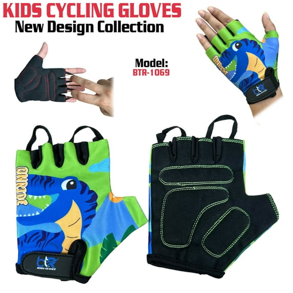 Kids Cycling Gloves - Boys & Girls Half Finger Gloves With Gel Padding Non-Slip Breathable BMX Mountain Bike Scooter Riding Gloves BTR-1069-2XS (Age 7-8 Year)
