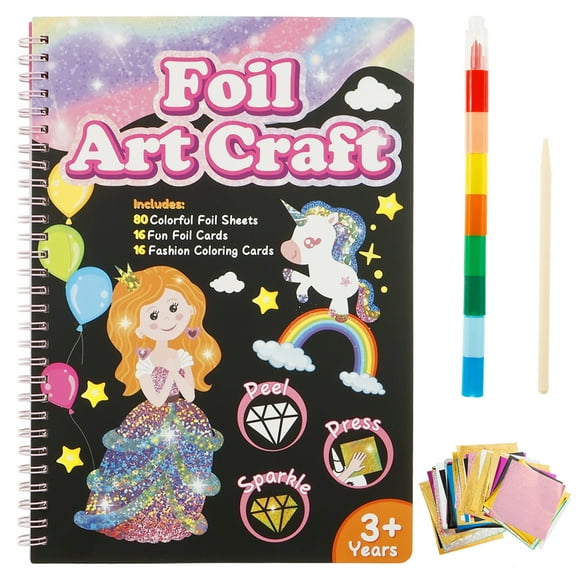 Kids DIY Foil Art Craft Kit Fun Children Cartoon Foil Craft Book Art Set Creative DIY Coloring Activity Present for Children