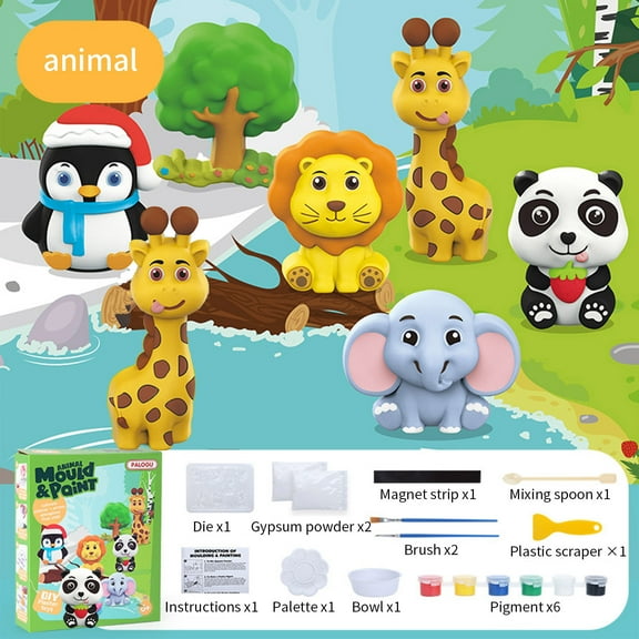 Kids DIY Plaster Painting Kit with 6 Paints & Figurines - Arts & Crafts Set for Children, Educational STEM Toy with Astronaut Dinosaur Whale, Creative Gift for Boys Girls Birthday Party