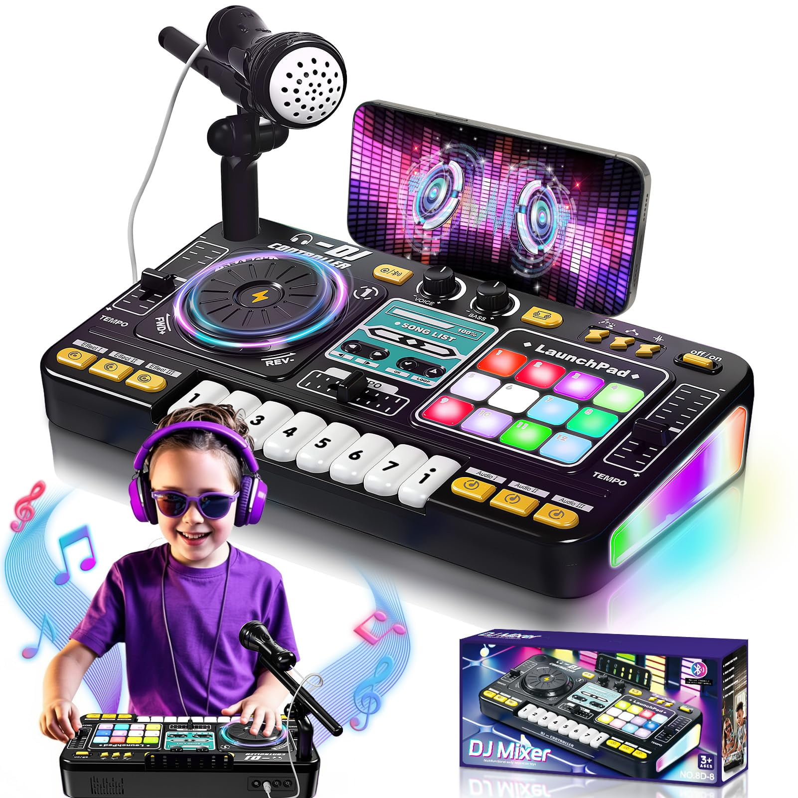 Kids DJ Set with DJ Table, DJ Mixer, Piano Keys & Turntable