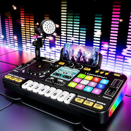Kids DJ Set with DJ Table, DJ Mixer, Piano Keys & Turntable, Music Instruments for Boys Girls Ages 3-5 Birthday Gifts