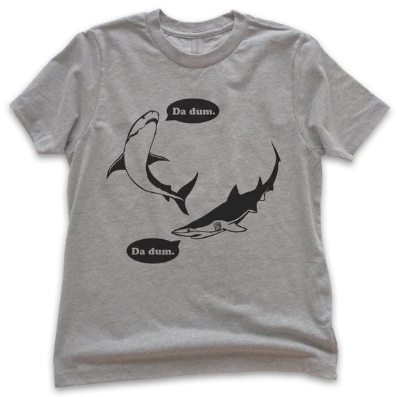 Kids Da Dum Shark T-shirt, Youth Kids Boy Girl T-Shirt, Vacation Shirt, Shark Shirts, Summer T-shirt, Dark Heather Gray, Medium