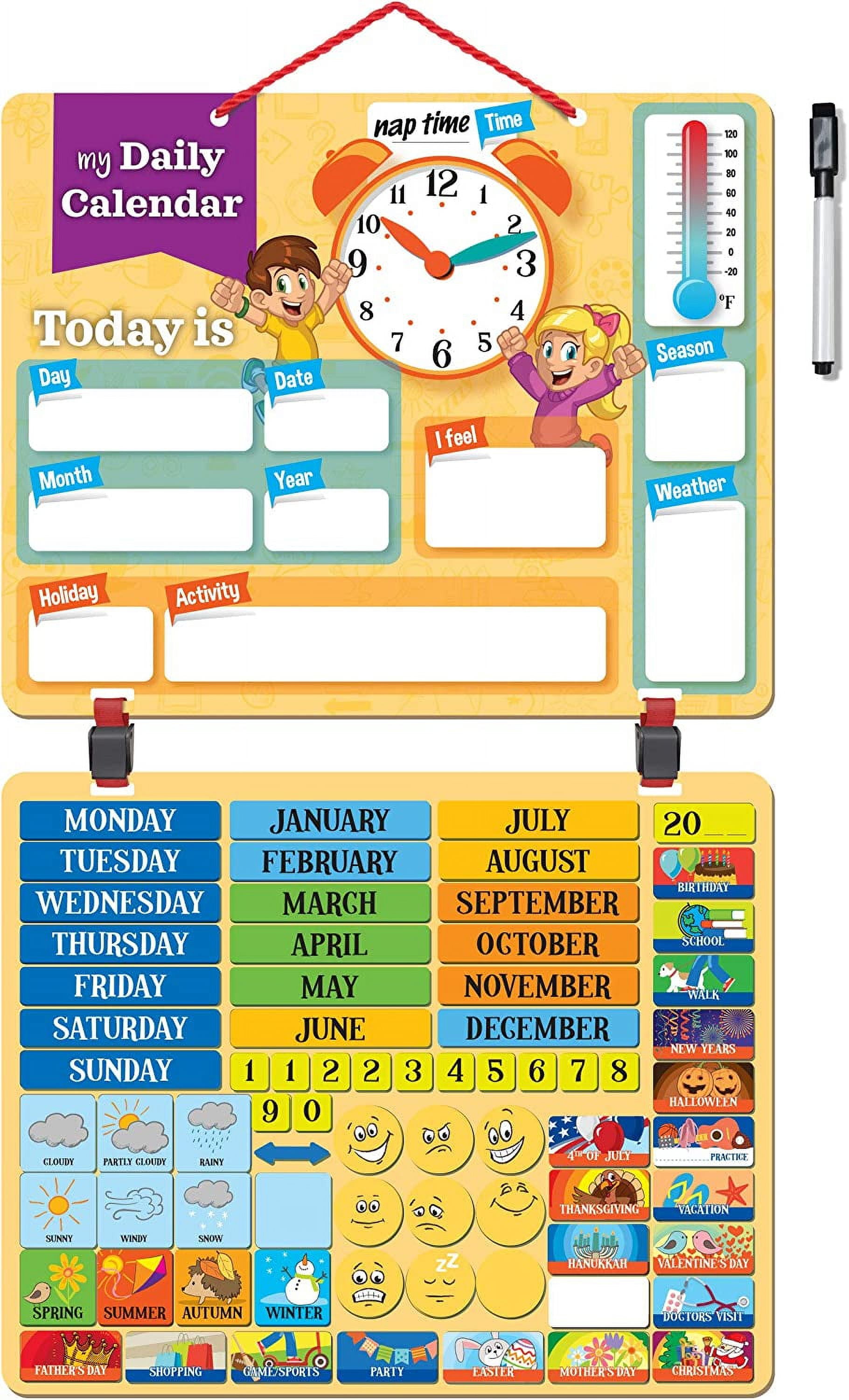 Kids Daily Calendar magnetic Hang on Wall or Fridge for Home or School Kids Daily Calendar magnetic Hang on Wall or Fridge for Home or School