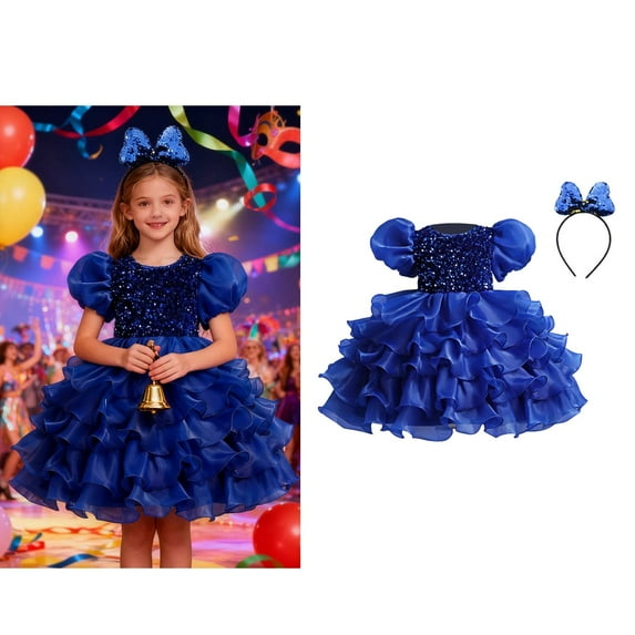 Kids Dance Blue Sequin Dress Tutu Dance Dresses Dance Girls Jazz Outfits for Dance Stage Performance Outerwear 7-8 Years