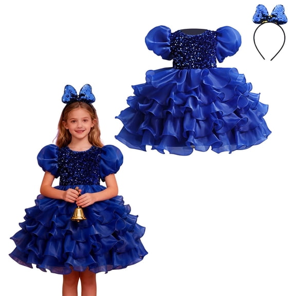 Kids Dance Girls Blue Sequin Dress Tutu Dance Dresses Dance 90s Outfits for Kids Street Dance Outerwear 6-7 Years