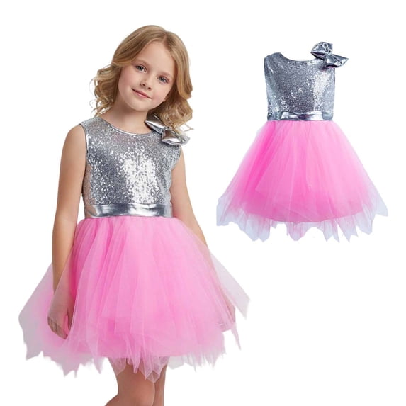 Kids Dance Girls Sequin Dress Tulle Dance Dresses Dance Jazz for Girls Stage Performance Outerwear 5-6 Years