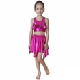 thumbnail image 1 of Kids Dance Sparkly Pink Dance Sleeveless Ruffles Top and Sparkly Skirt Set Girls Dancewear Street Dance Outerwear 7-9 Years, 1 of 3