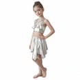 thumbnail image 1 of Kids Dance Sparkly Silver Dance Sleeveless Ruffles Top and Sparkly Skirt Outfit Set Kids 80s Outfits for Girls Stage Performance Outerwear 7-9 Years, 1 of 3