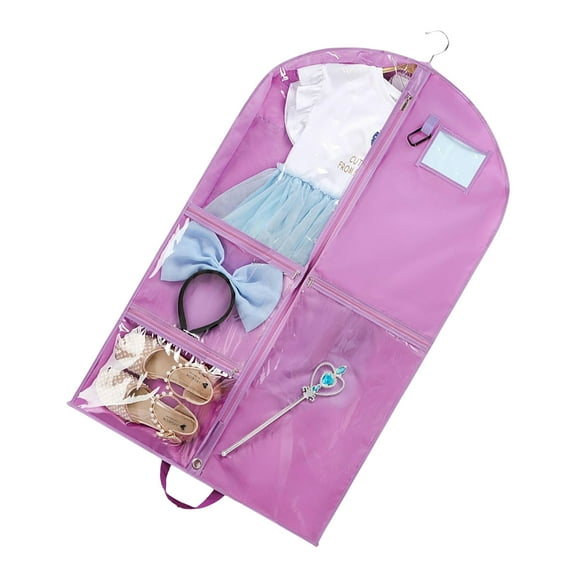 Kids Dance Costume Storage Bag Waterproof Garment Cover with 5 Zippered Pockets Foldable Travel Dress Container