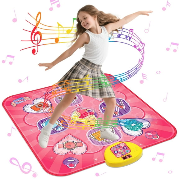 Syenll Kids Dance Mat, Electronic Dance Pad with LED Lights, Musical Game Toy for 3 4 5 6 7 8 9 10 Years Old Boys Girls, Pink