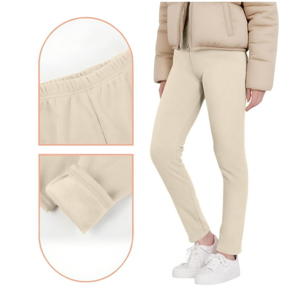 Kids Dance Running Yoga Pants New Girl's Fleece Lined Leggings Kids Elastic Waisted Warm Winter Athletic Yoga Pants Thermal Underwear Trousers Style B-1 Beige 9 Years