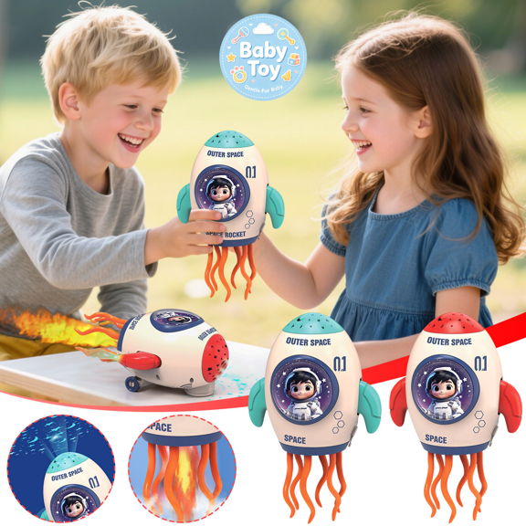 Kids Dancing Rocket Toy, Smart Wiggly Wonder Toy with Music Lights, Obstacle Avoidance Crawling Toy, Interactive Robotic Sensory Development Toy, for Ages 1-3 Toddler Baby Boy Girl Gift